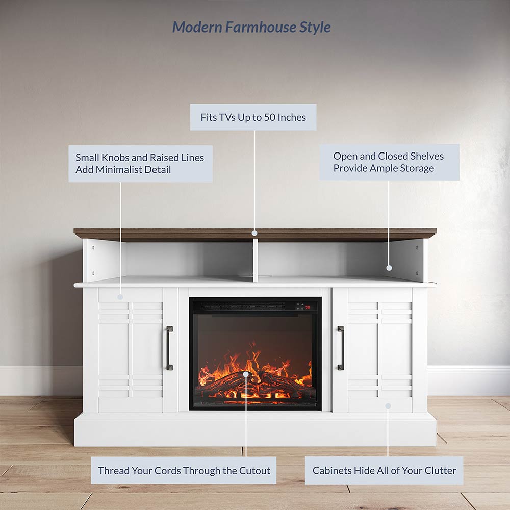 Norrell 48" Wood Grid Door Farmhouse Fireplace TV Stand