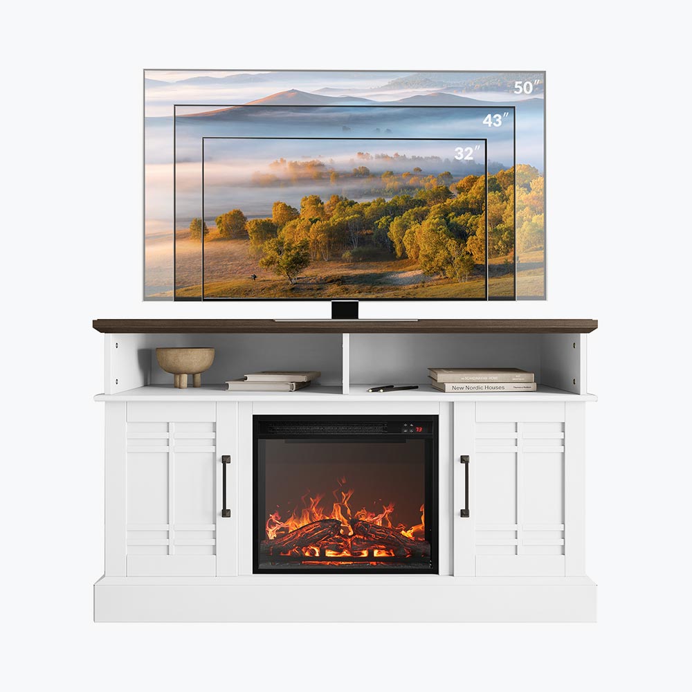 Norrell 48" Wood Grid Door Farmhouse Fireplace TV Stand