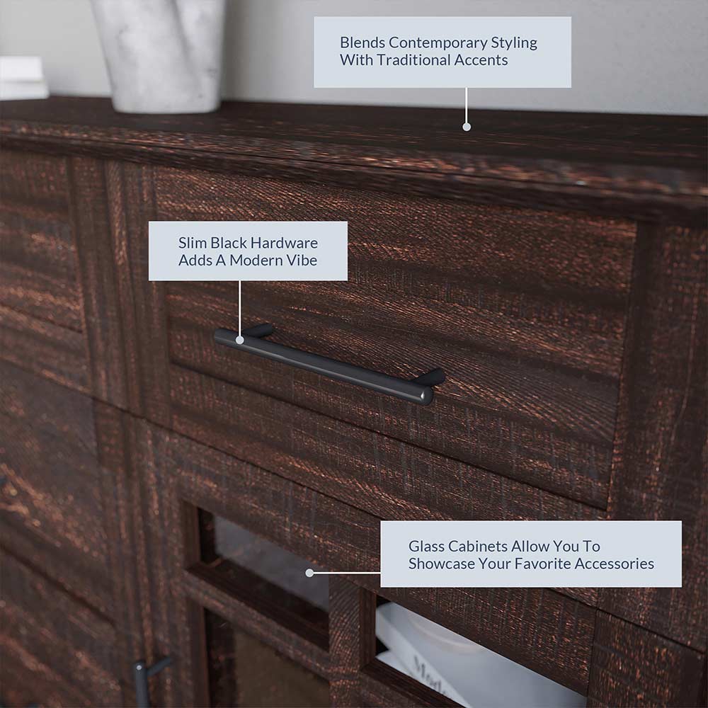 Astorga 58" Glass Door Modern Farmhouse Buffet Cabinet