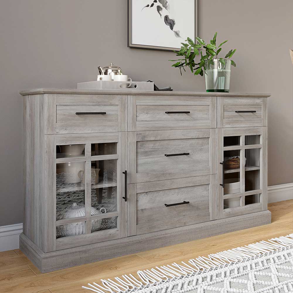 Astorga 58" Glass Door Modern Farmhouse Buffet Cabinet