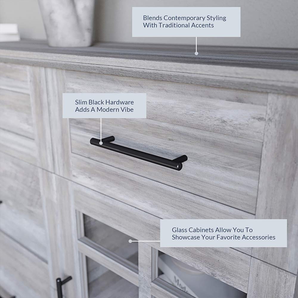 Astorga 58" Glass Door Modern Farmhouse Buffet Cabinet