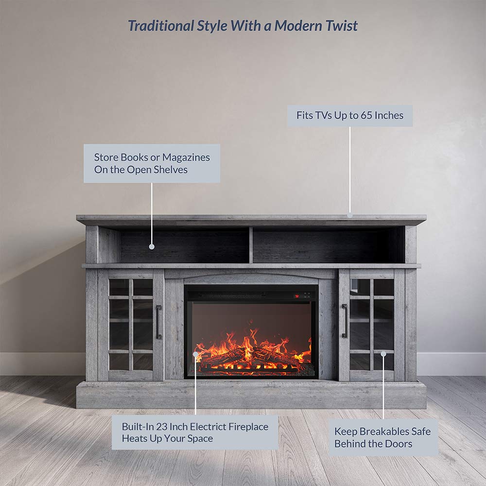Astorga 58" Modern Farmhouse Fireplace TV Stand