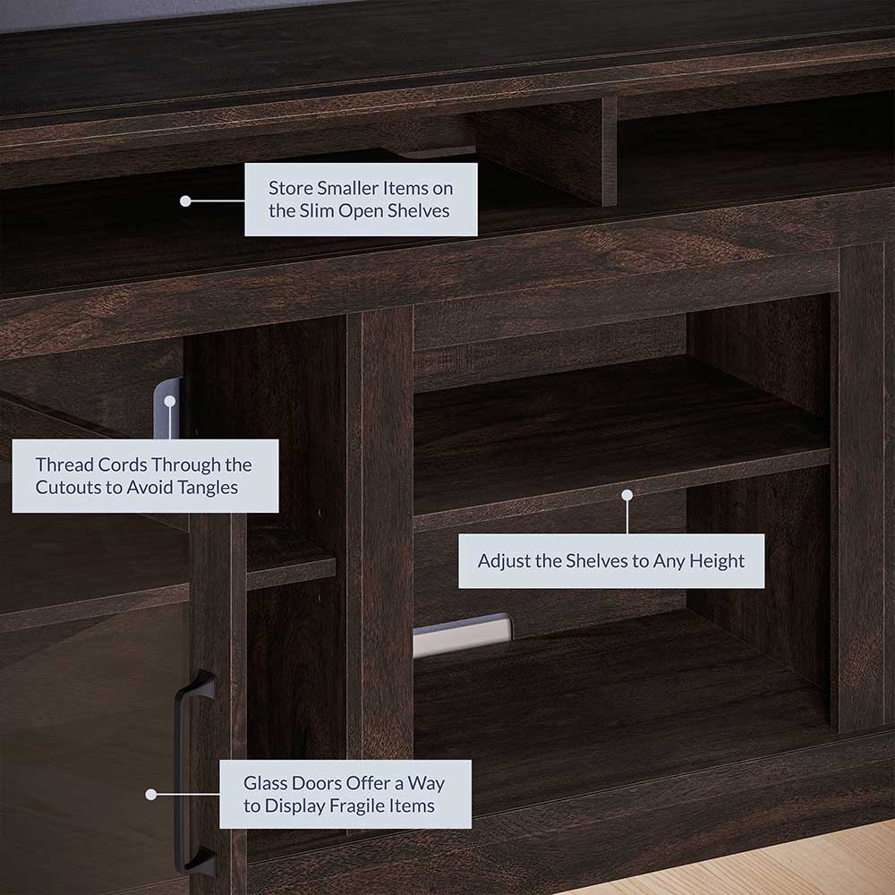 Cayman 60" Glass Door Farmhouse Fireplace TV Stand