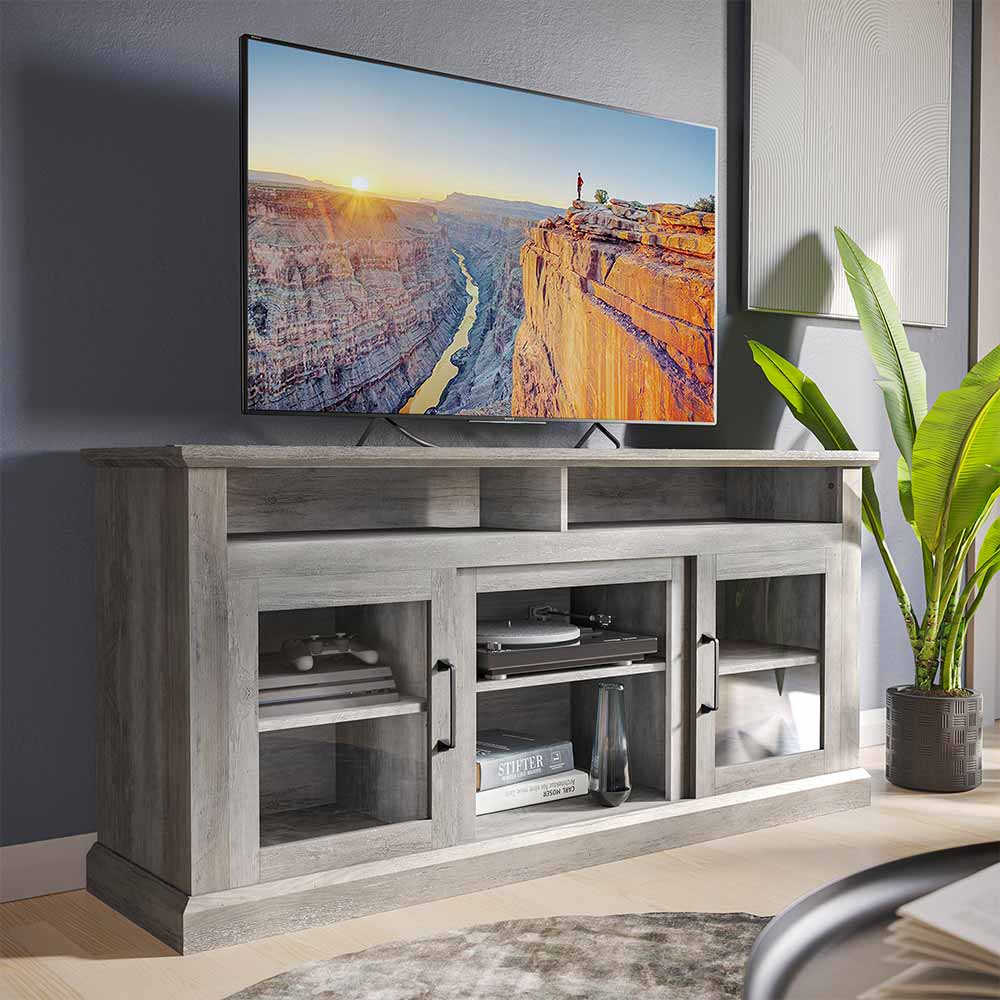 Cayman 60" Glass Door Farmhouse Fireplace TV Stand