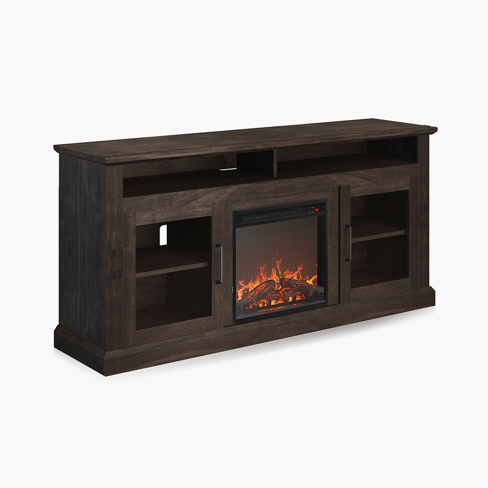 Cayman 60" Glass Door Farmhouse Fireplace TV Stand