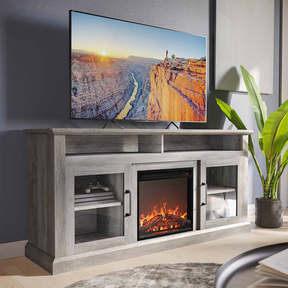 Cayman 60" Glass Door Farmhouse Fireplace TV Stand