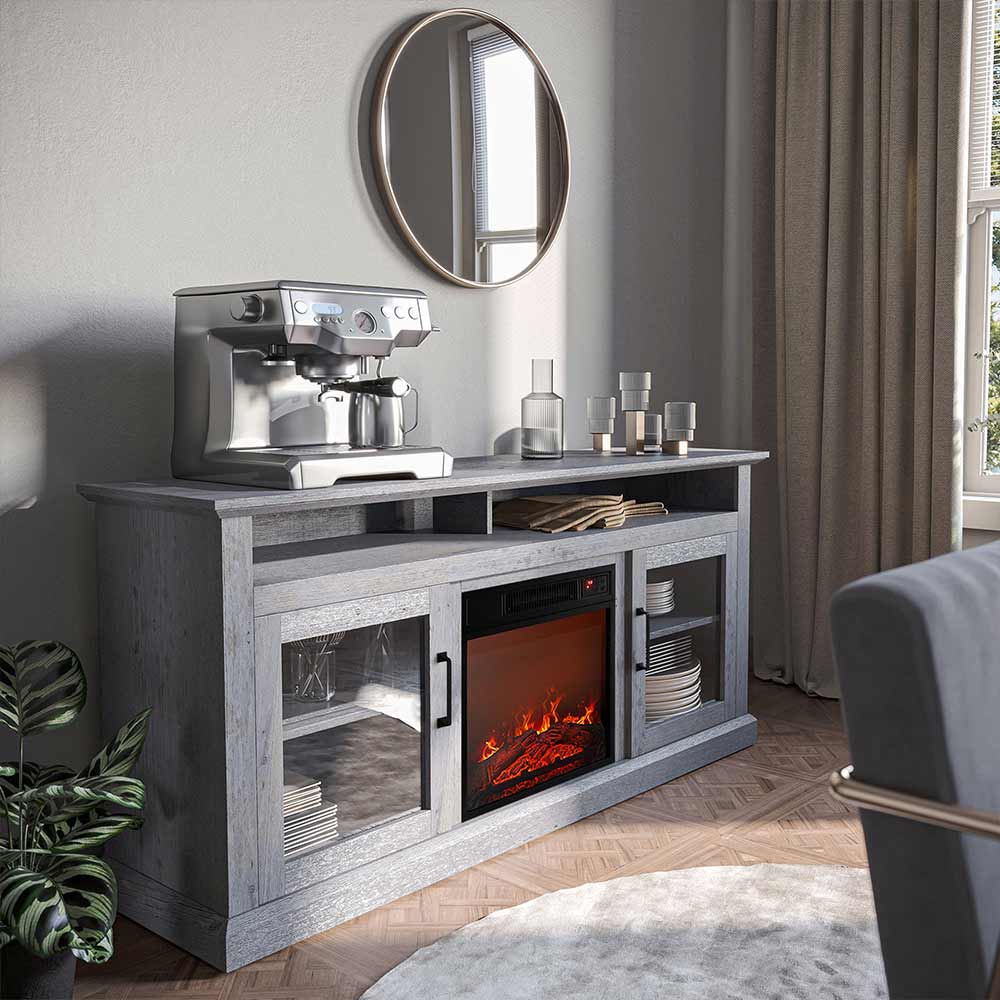 Cayman 60" Glass Door Farmhouse Fireplace TV Stand