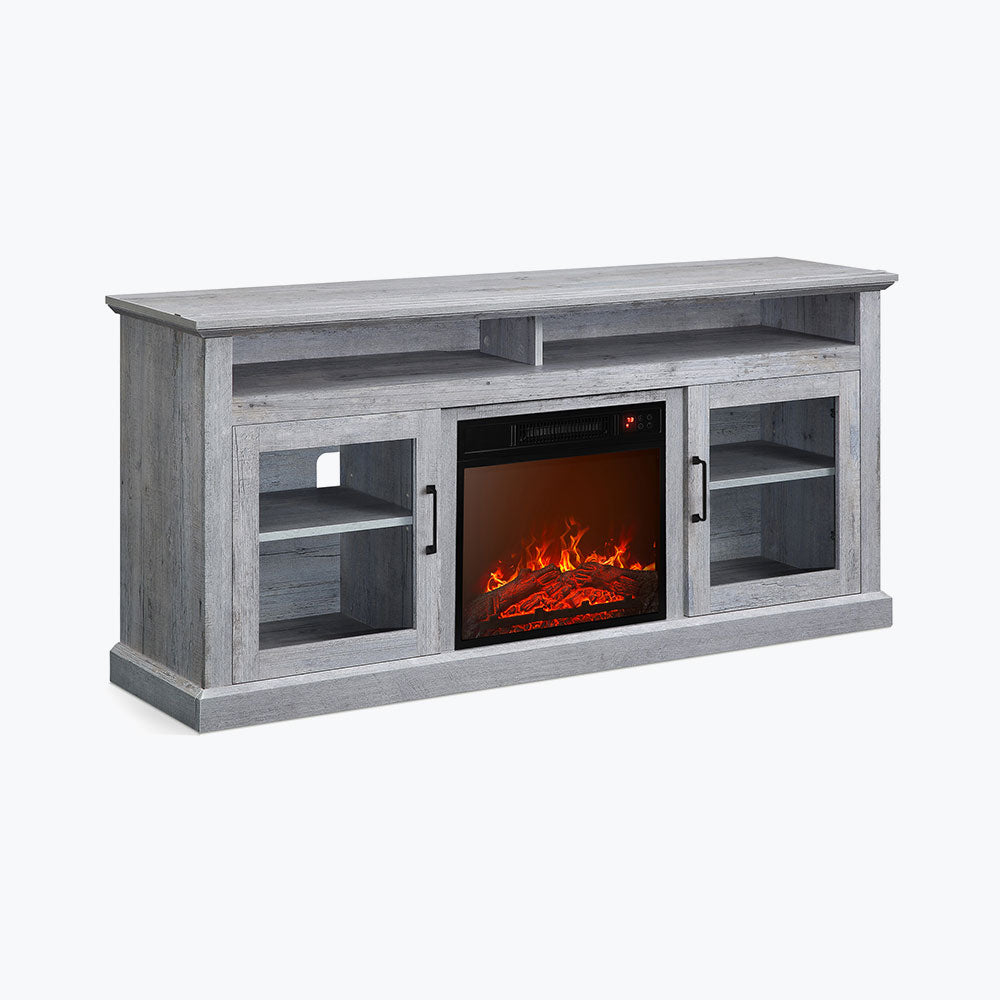 Cayman 60" Glass Door Farmhouse Fireplace TV Stand