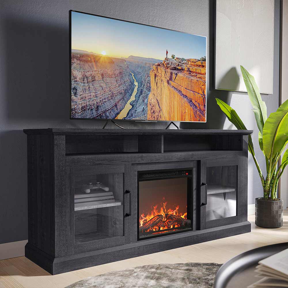 Cayman 60" Glass Door Farmhouse Fireplace TV Stand