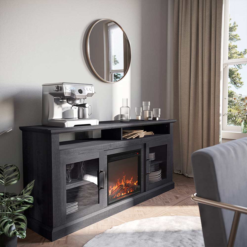 Cayman 60" Glass Door Farmhouse Fireplace TV Stand