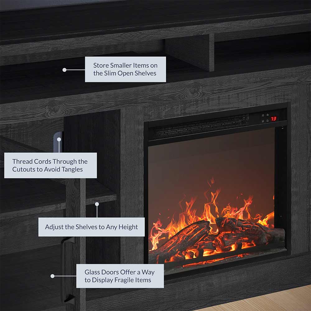 Cayman 60" Glass Door Farmhouse Fireplace TV Stand