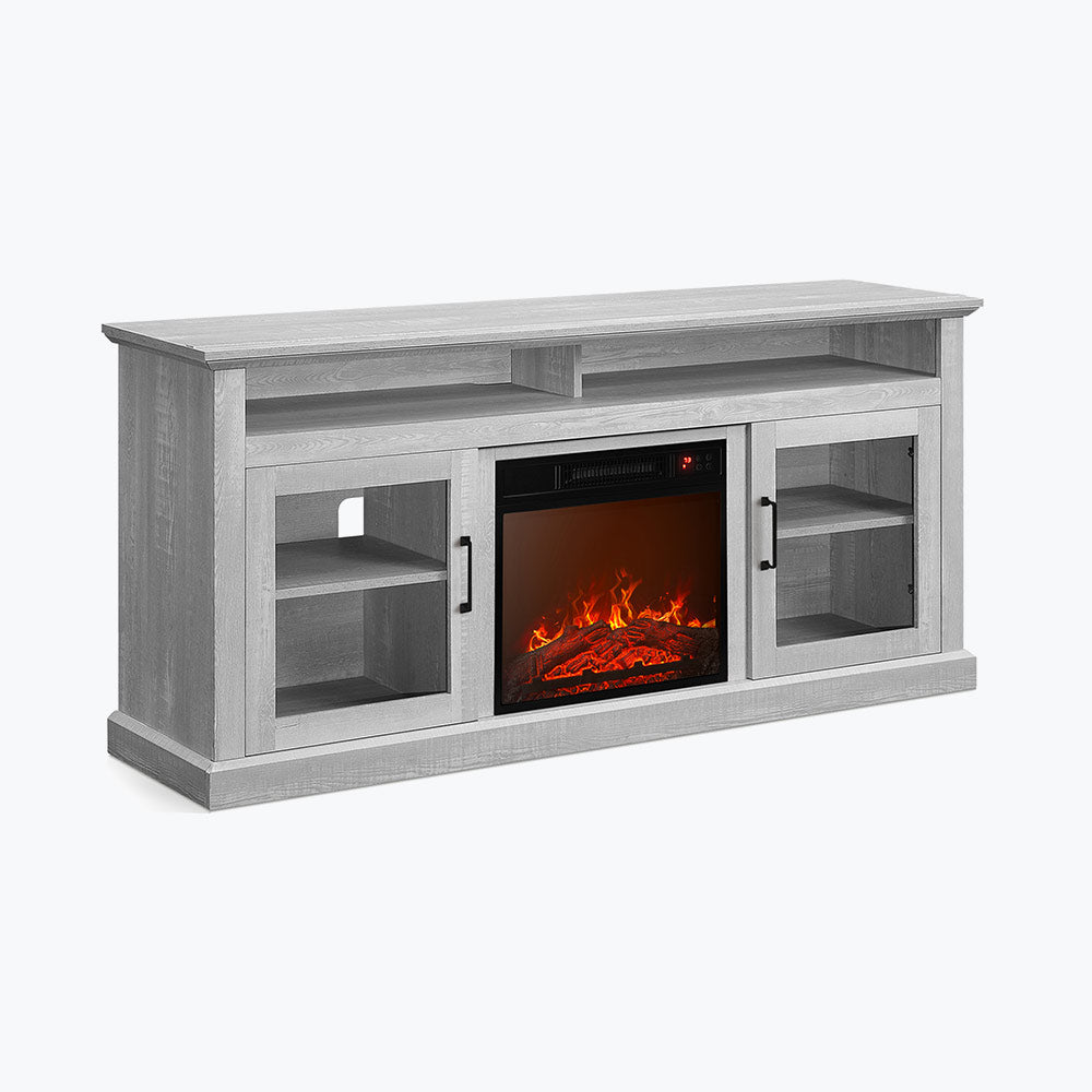 Cayman 60" Glass Door Farmhouse Fireplace TV Stand