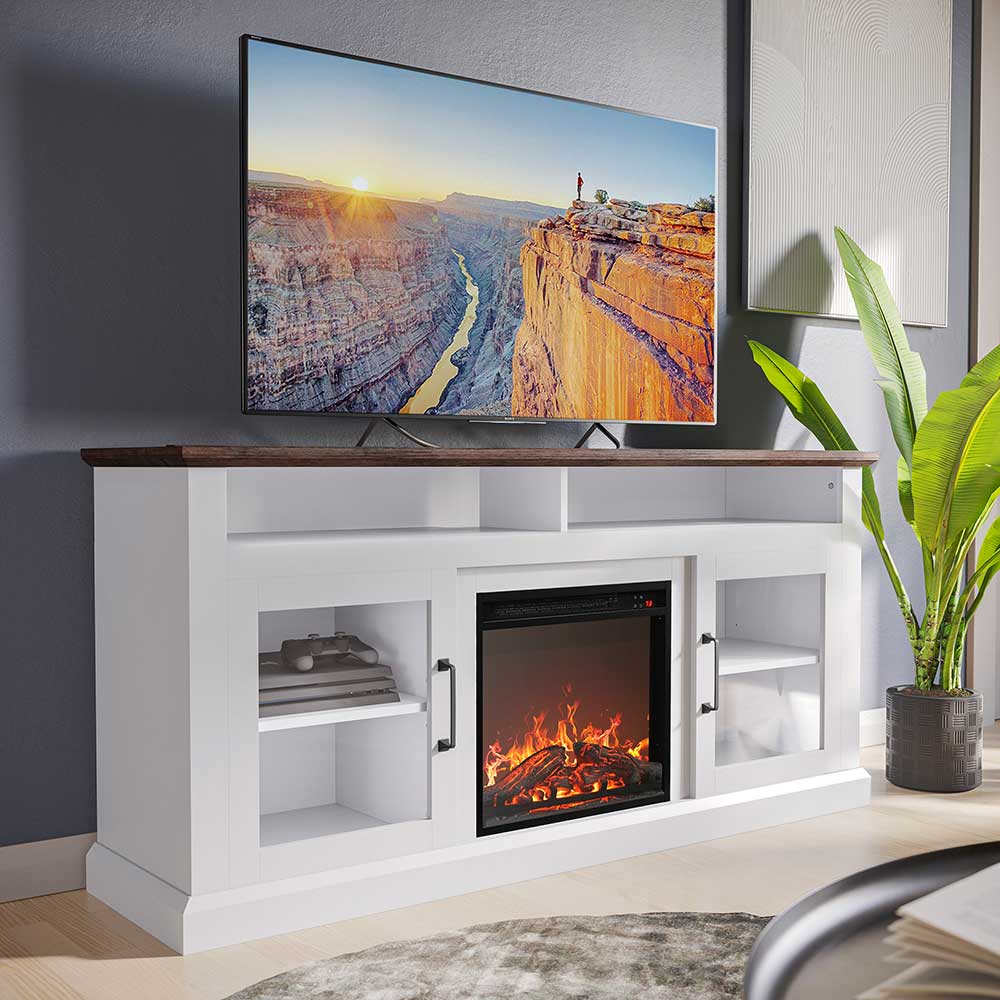 Cayman 60" Glass Door Farmhouse Fireplace TV Stand