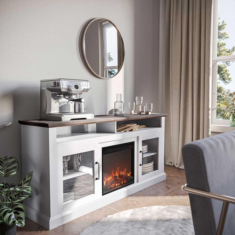 Cayman 60" Glass Door Farmhouse Fireplace TV Stand