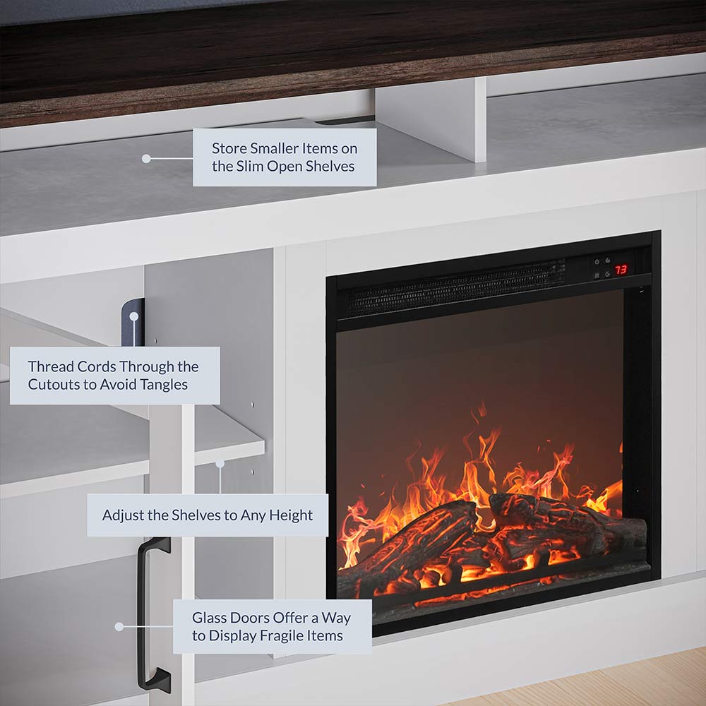 Cayman 60" Glass Door Farmhouse Fireplace TV Stand
