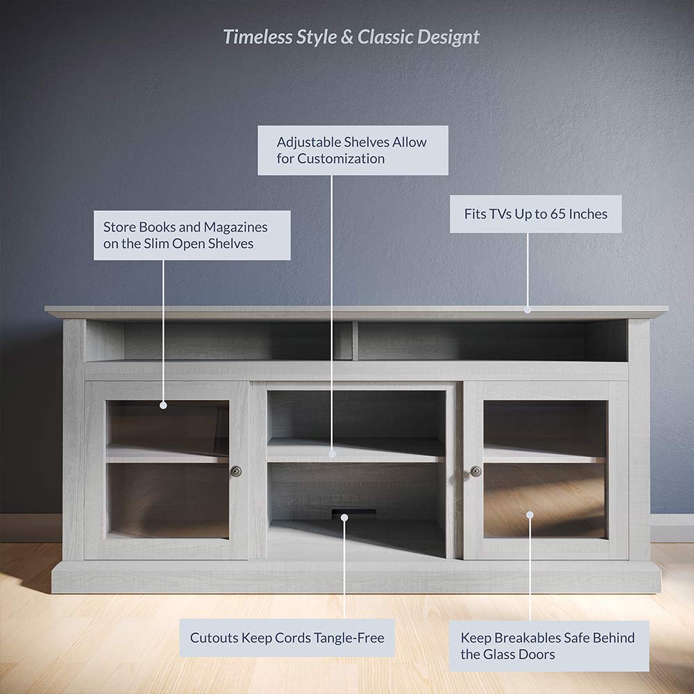Cayman 60" Glass Door Farmhouse Fireplace TV Stand
