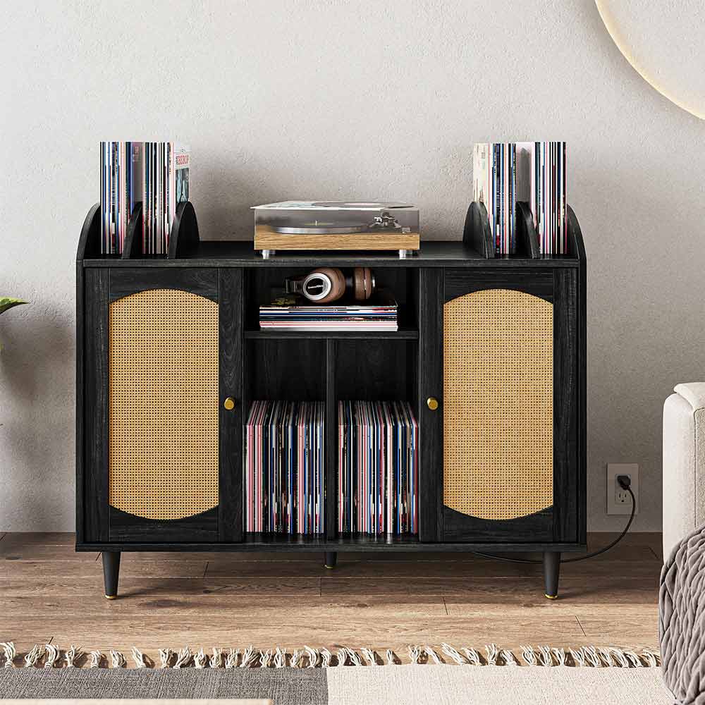 38" Rattan Door Record Player Stand