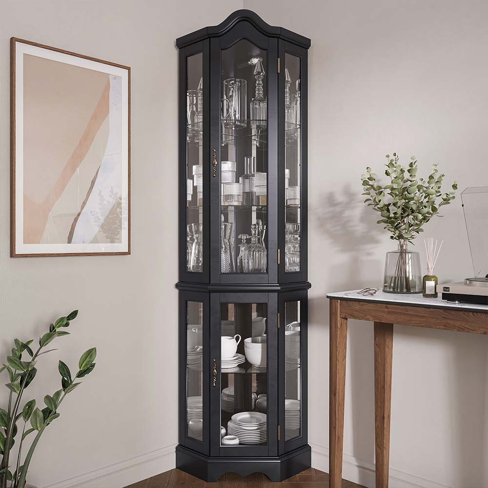 Loraine 70" Tall Glass Door Lighted Corner Curio Cabinet