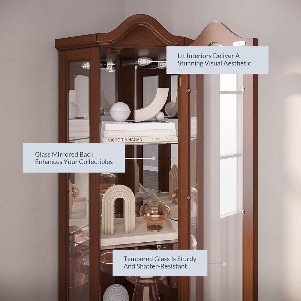 Loraine 70" Tall Glass Door Lighted Corner Curio Cabinet