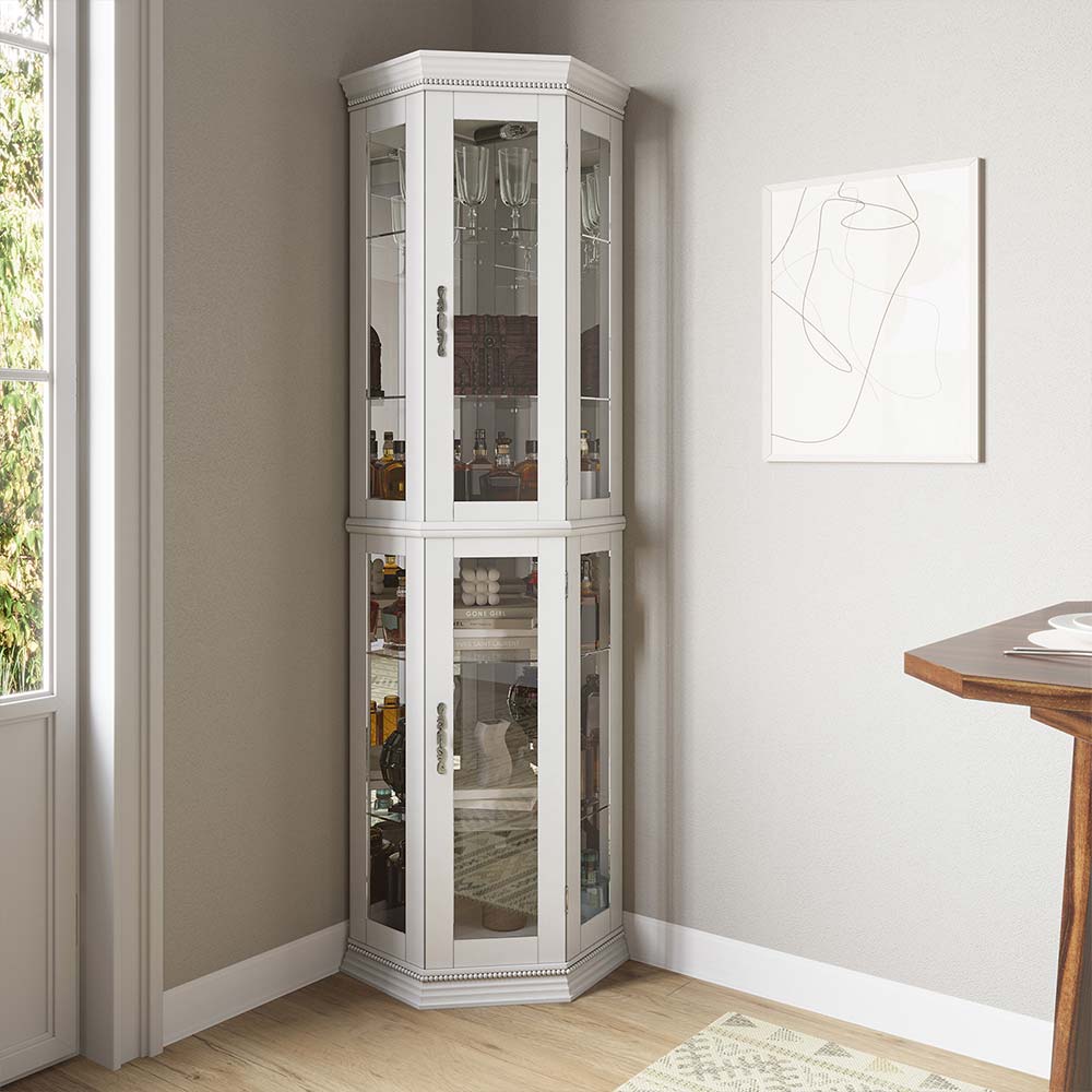 Lorona 70" Tall Glass Door Corner Curio Cabinet