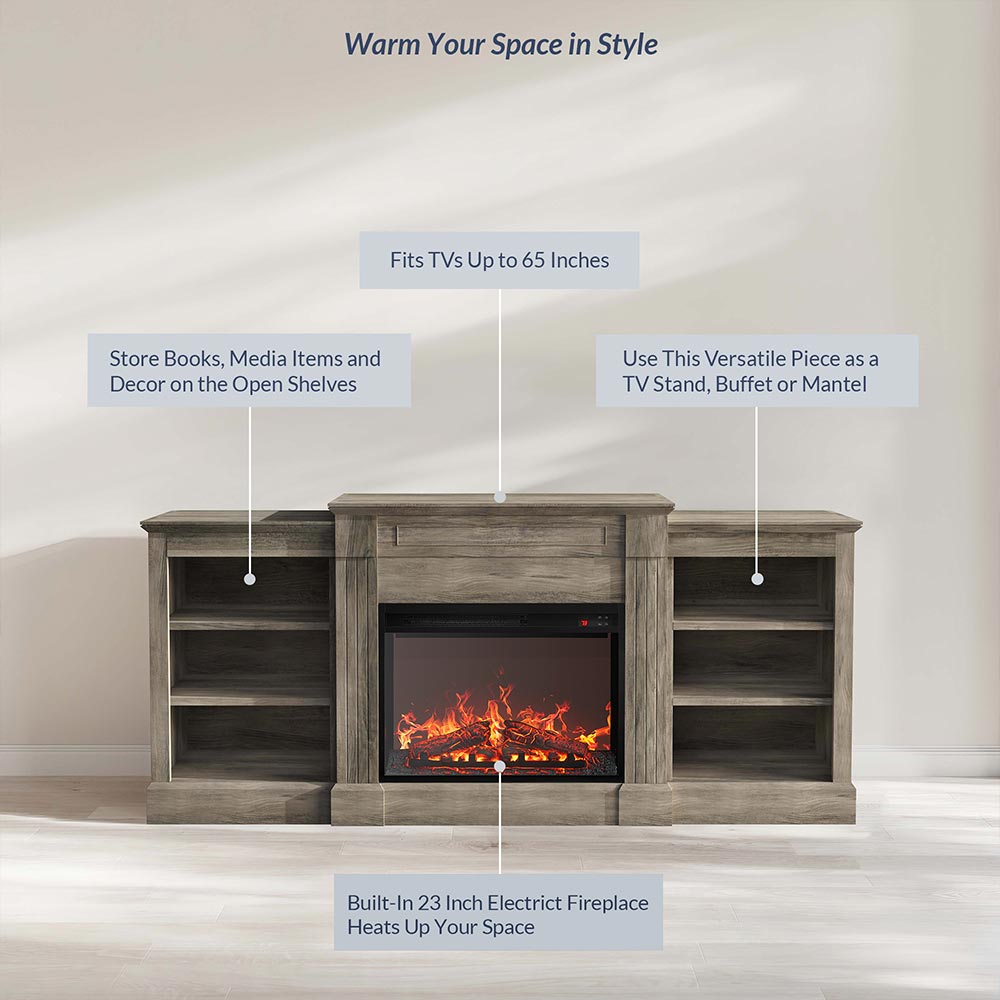 Lenore 66" Glass Door Electric Fireplace TV Stand